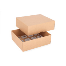Kaksiosainen kuppikakkurasia 12 kuppikakulle mittatilaustyönä tehdyllä sisäkkeellä 300x250x100 mm Ruskea (10 kpl)